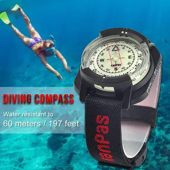 

High Precision Professional Wrist Diving Compass 60 M / 197 Feet Outdoor Compass Fluorescent Dial Quick Delivery