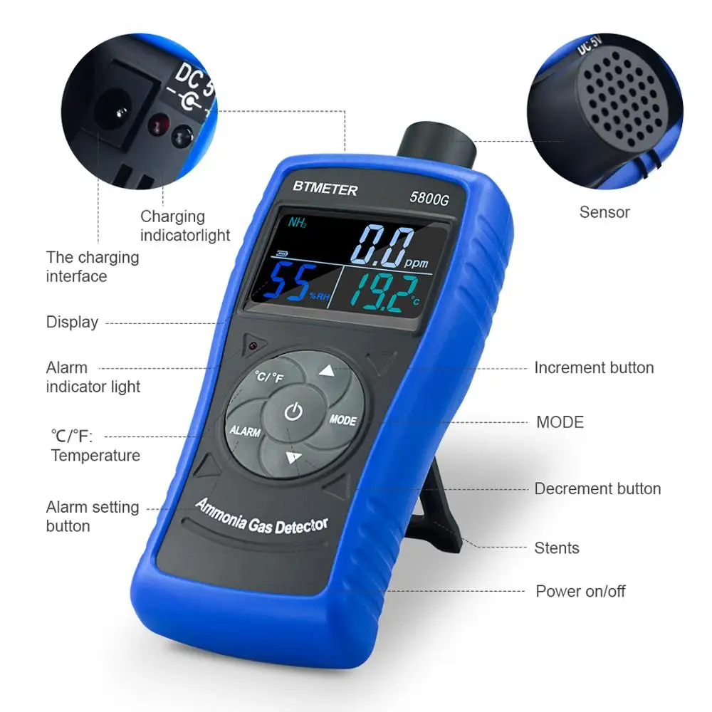 

Ammonia Gas Monitoring Detector NH3 Monitor,0-100ppm Particle Detector Meter with USB Recharge Battery For Industry Farms