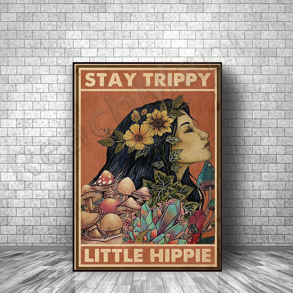 

Mushroom hunting girl poster stay psychedelic little hippie poster smoking weed poster home decor poster