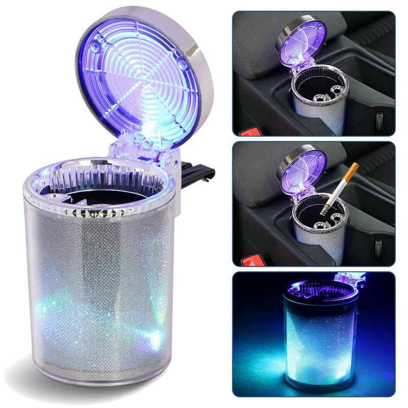Auto Car Ashtray Portable with LED Light Lighter Ashtray Smokeless