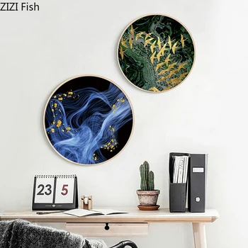 

Nordic Round Spray Painting Wall Paintings Dreamy Colorful Wall Decoration Canvas Photo Solid Wood Birch Frame Home Decor