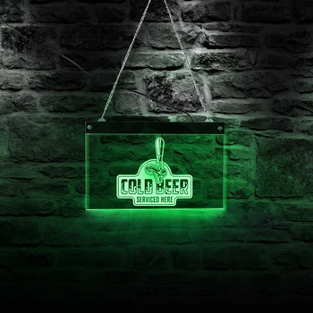 

Cold Beer Serviced Here Acrylic LED Edge Lit Logo Pub Bar Man Cave Sign Brewhouse Wall Sign for Cool Night Light Lamp