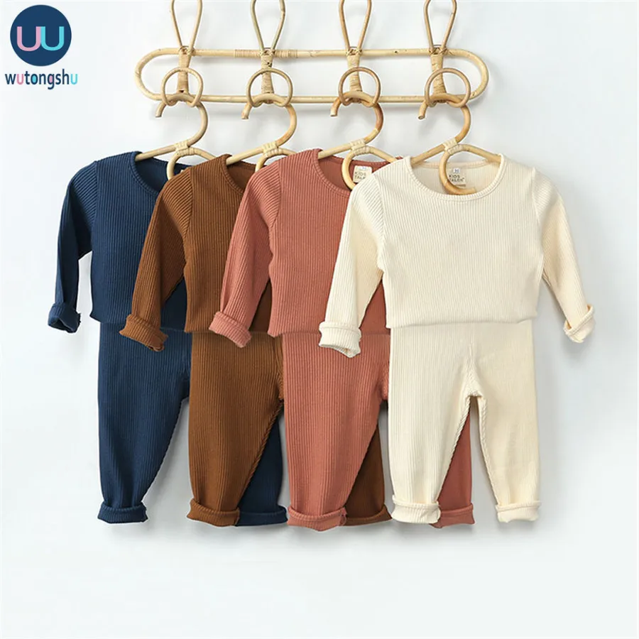 

Kids Boys Girls Tracksuit Clothes Sets For 0-7Y Knit Long Sleeve O-neck T-shirt Tops Pants Toddler Baby Boys Girls Clothes Sets