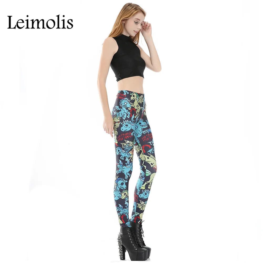 Leimolis 3D print zombie unicorn Harajuku punk High Waist workout push up spandex plus size fitness leggings women pants