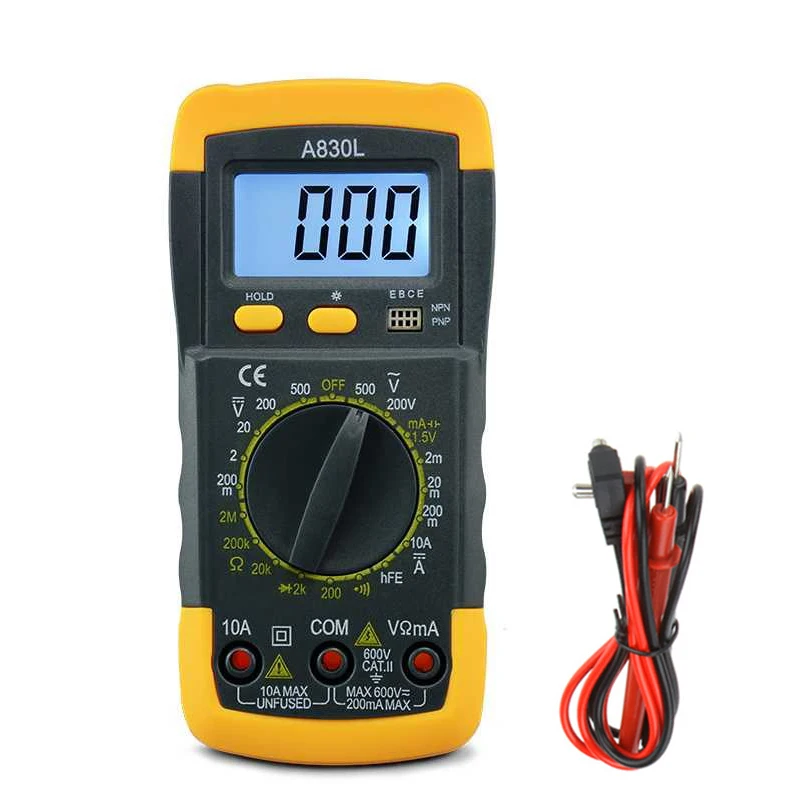 

A830L Mini Multimeter LCD Digital Multimetro Volt Amp Ohm Tester Meter Voltmeter Ammeter Backlight Overload Protect With Probe