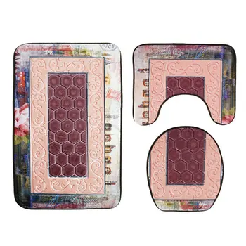 

3D Toilet Mats Set Rose 3 Piece Bathroom Rug Set Bath Mats Toilet Seat Covers Antislip Doormat Carpet for Home Decor 50*80cm