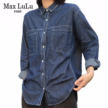 

Max LuLu New 2020 Korean Fashion Ladies Spring Shirts Womens Casual Loose Denim Blouses Oversized Female Tops Streetwear Clothes