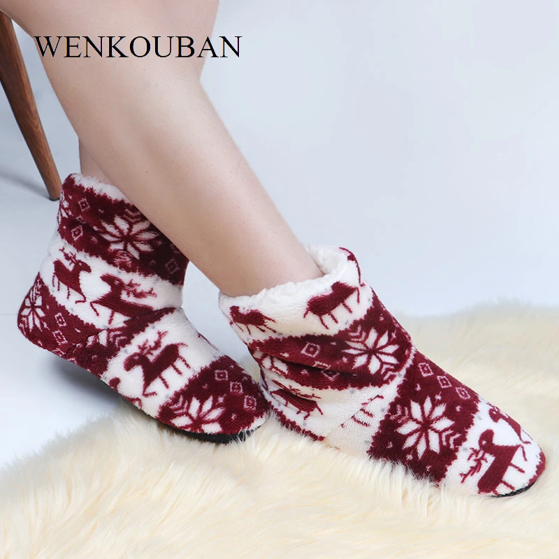 Slippers For Women Winter Furry Slides Women House Slippers Femme Warm Indoor Shoes Fur Christmas Socks Shoes Pantuflas Mujer