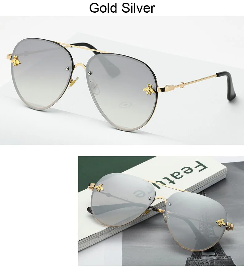 Vintage Bee Pilot Sunglasses Women Luxury Brand Designer Sun Glasses Male Female High Quality Metal Frame Gradient Oculos De Sol oversized square sunglasses