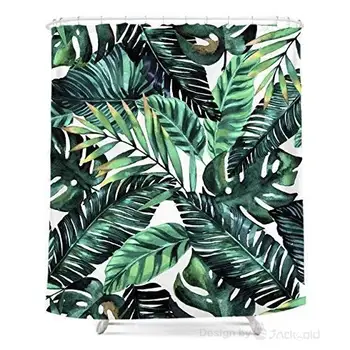 

Tropical Shower Curtain with Hooks, Palm Leaves Polyester Bathroom Shower Curtains Set, Waterproof Bed Curtains Machine Washable