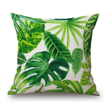 

tropical plant pillowcase green hand-painted leaves painted pillowcase quality summer home / retuarant pillowcase