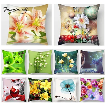 

Fuwatacchi Rose Printed Pillow Cushion Cover Flower Leaf Pattern Decorative Pillow Case Sofa Seat Home Decor Cover Pillowcase