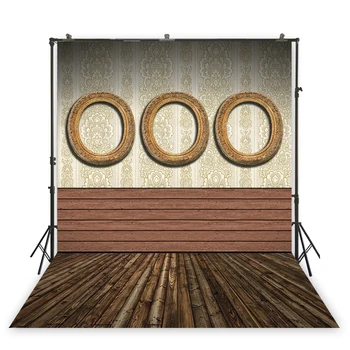 

Vintage printed wall photography three circle decoration background wooden floor backdrop photography xt-1566