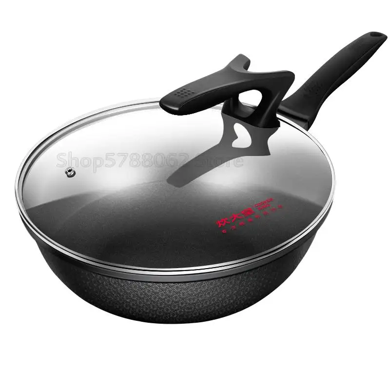 Aluminum Alloy Woks with Stand Glass Lid Lightweight Nonstick Stir Fry Wok Ergonomic Handle