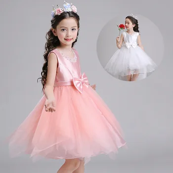 

Girl's formal dress O neck sleeveless short ponchos piano show host summer princess birthday ceremony wedding flower girl dress