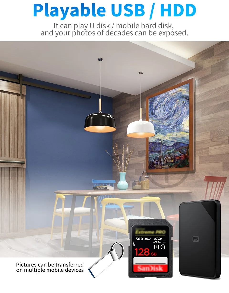 Y & J Интеллектуальная цифровая фоторамка художественная Фреска Высокое разрешение фото Музыкальная фоторамка 49 дюймов Большой размер