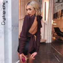 ##Special Price Cryptographic Sexy Backless Bow Tie Women T-Shirts Ruched Long Sleeve Cropped Tops Shirt Slim Solid Streetwear Clothes ##Special Price Cryptographic Sexy Backless Bow Tie Women T-Shirts Ruched Long Sleeve Cropped Tops Shirt Slim Solid Streetwear Clothes