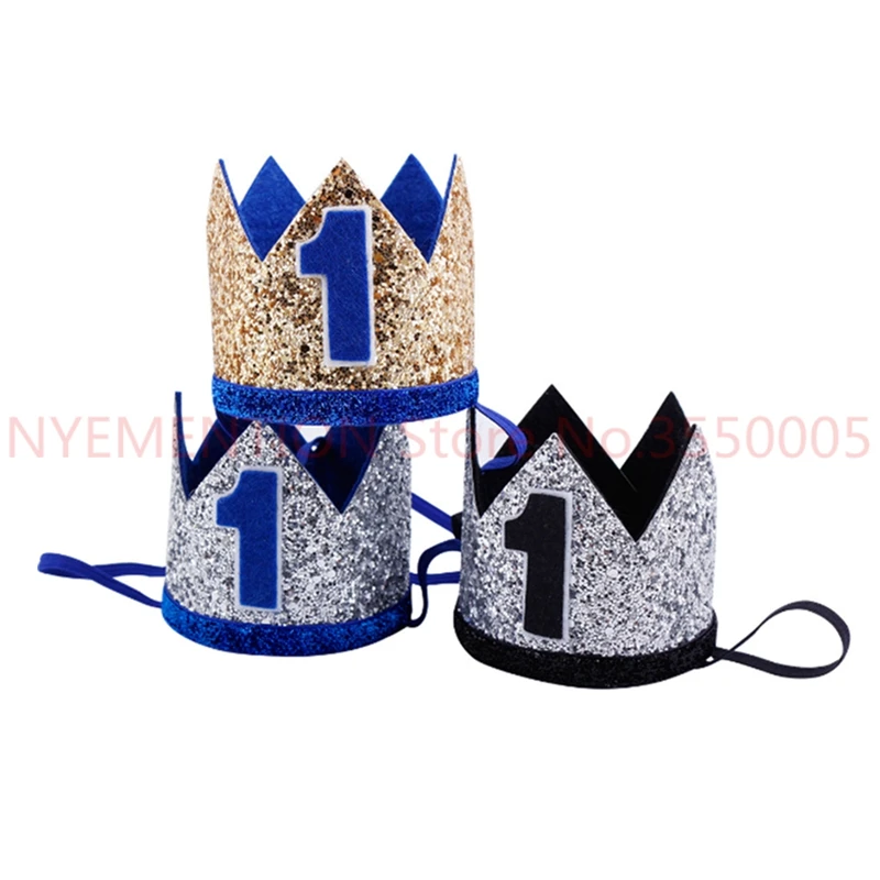 Синяя, серебряная шляпа для первого дня рождения, для девочек, золотая, розовая, принцесса, корона, номер 1, От 2 до 3 лет, вечерние шляпы, блестящий ободок для дня рождения, 100 шт