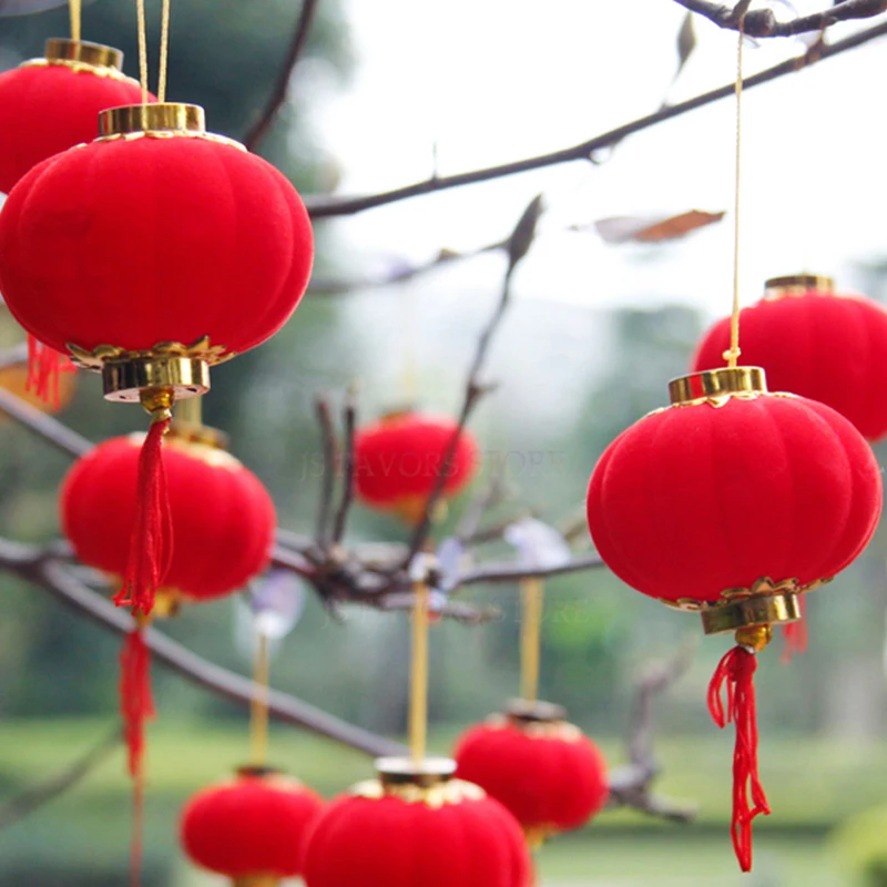 Free Shipping 1bag Mid Autumn Lantern Festival Mini Flocking Ornaments Indoor Hanging Tree Red Pendant Small Lantern Lanterns Aliexpress