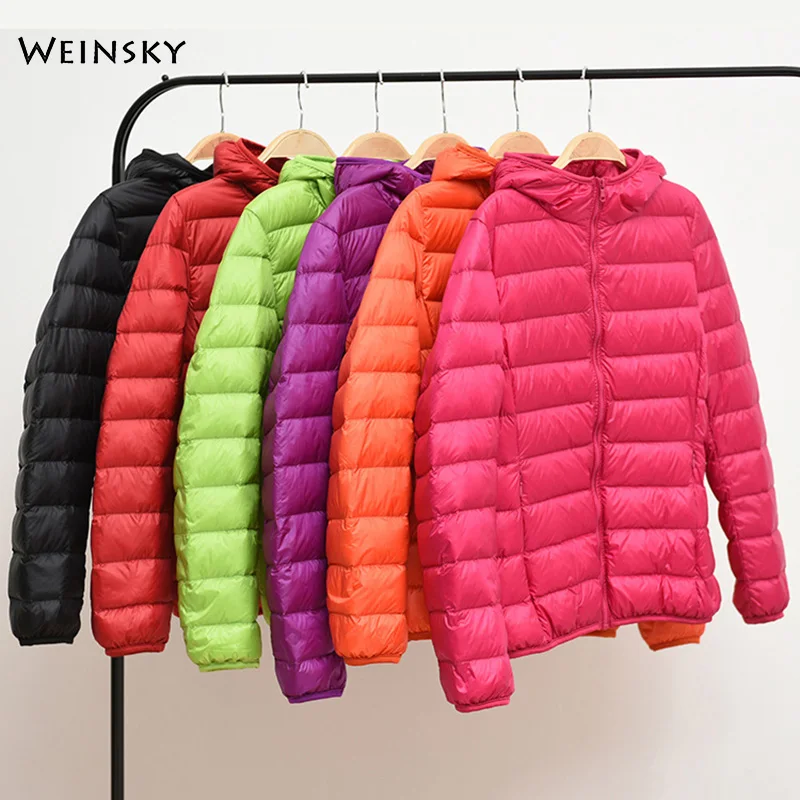 Goede Winter Vrouwen Ultralight Dunne Donsjack Witte Eendendons Hooded Jassen Lange Mouwen Warme Jas Parka Vrouwelijke Draagbare Uitloper