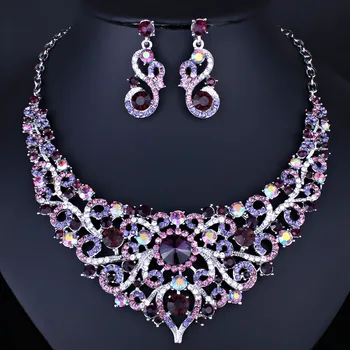 

FARLENAFARLENA JEWELRY CUTE MULTICOLOR CRYSTAL RHINESTONES NECKLACE AND EARRINGS FOR WOMEN WEDDING BRIDAL JEWELRY SETS