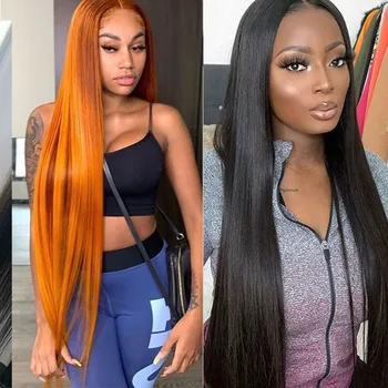 

Light Brown Orange Color Human Hair Wigs For Women 250% Desity Jet Black Silky Straight Wig Brazilian Long Remy Blonde Wig 34‘’