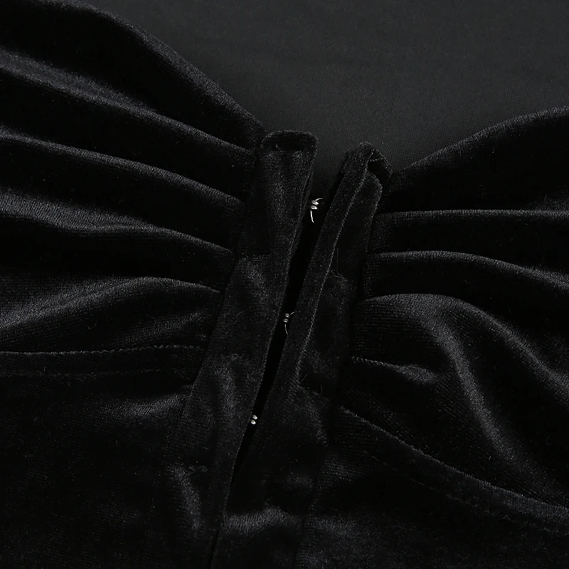 Darlingaga/черная велюровая блузка с квадратным вырезом на крючке, рубашка, Модный укороченный Топ с длинным рукавом, облегающие сексуальные рубашки, элегантные вечерние топы-бюстье