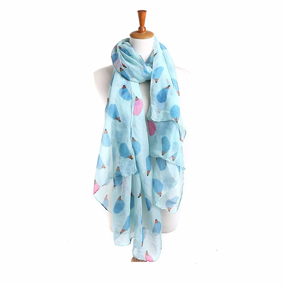 Элегантный Шелковый атласный шарф для дам, винтажная мода, тонкие шали для женщин, Дамский Длинный шарф с рисунком ежа, теплая шаль