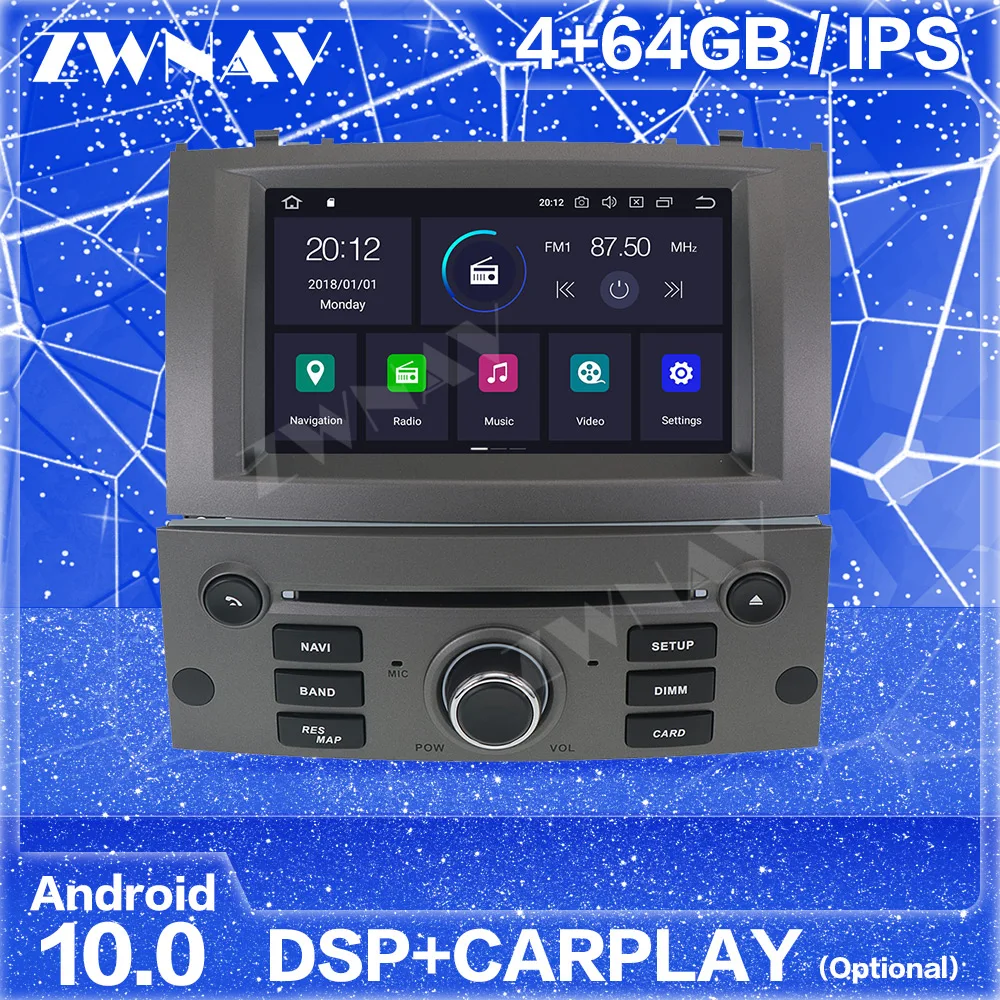 Carplay Android 10 Screen For Peugeot 407 2004 2005 2006 2007 2008 2009 2010 Auto Audio Radio Stereo Multimedia Player Head Unit