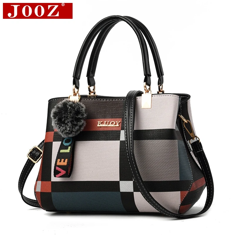 

JOOZ Women's bag new fashion bucket of the shoulder bag High Quality PU Leather Messenger bag ladies hairball pendant handbag