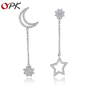 

OPK Asymmetrical long earrings of moon and stars Japanese and Korean personality sexy Earrings exaggerated fashion earrings