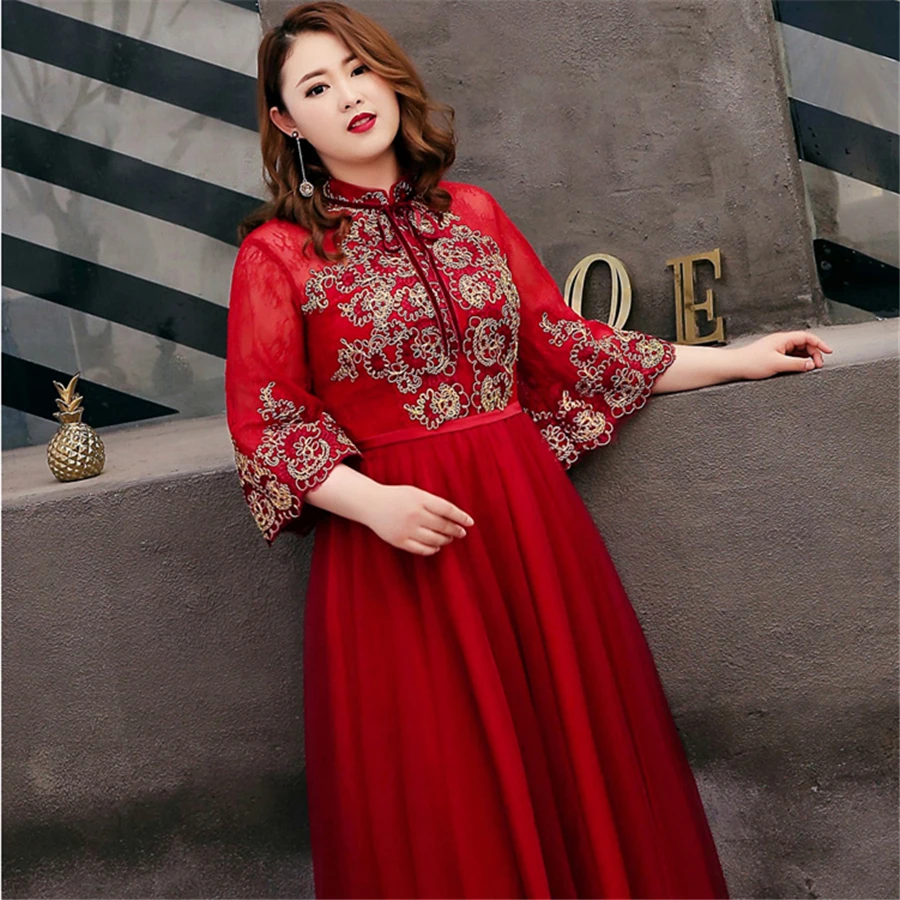 Винтажное кружевное вечернее платье размера плюс Robe De Soiree высокие женские вечерние платья с рукавом три четверти вечерние платья T089