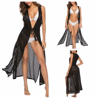 

Women Summer Beach Wear Tunics Bathing Suit Crochet Cover Ups Swimwear Cover-Up Hollw Out Floor Length Suits Dress