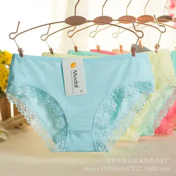

Lace Panties Women Mid Lace Lingerie Fashion Pretty Color High Waist Underwear Briefs Cotton Quality Solid Women