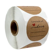 Autocollants Love faits maison avec des lignes pour écrire, étiquettes rondes faites à la main, boîte d'emballage en conserve, 1 pouce, 500 pièces par rouleau