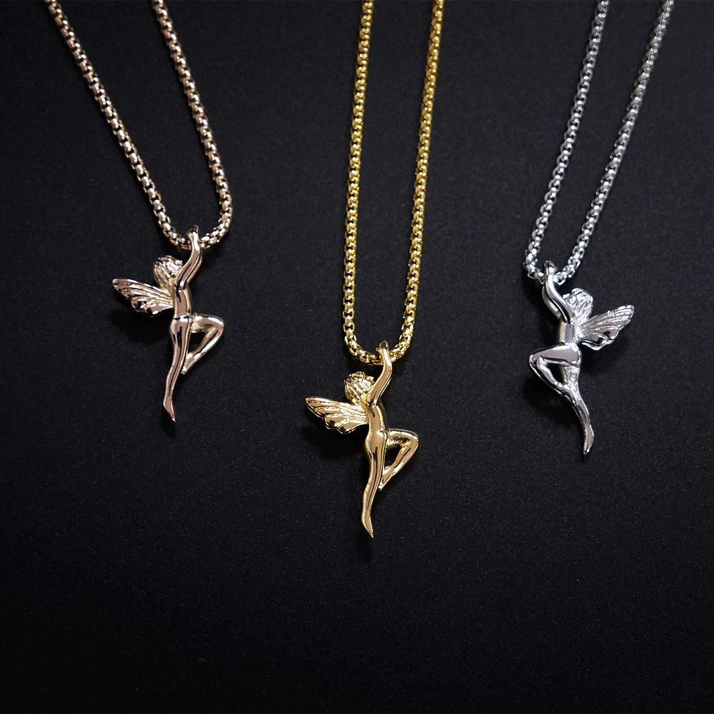 

Luxury Stainless Steel Chain Necklace Angel Boys Cherub Necklace Couple Jewelry Hip Hop Men Women Long Chain Jewelry