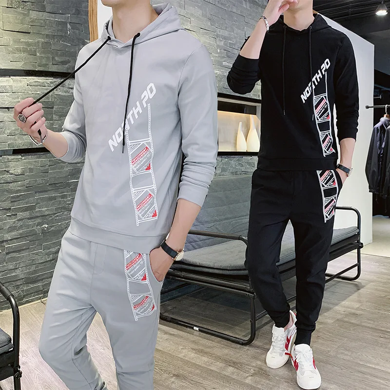 

2019 Autumn Clothing New Style MEN'S Long Sleeve Hoodie Set Teenager Fashion Slim Fit Casual Sports Two-Piece Set