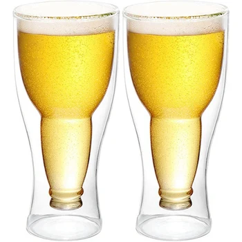 

2Pc 250ML Beer Glass Thickened Double Layer Glass Water Glass Juice Glass Suitable for Bars, Dinners, Bars, Restaurants
