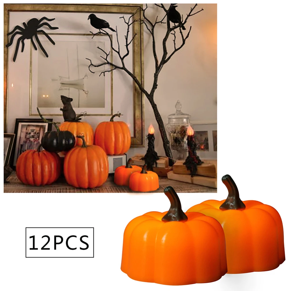 

12 Pcs Battery Operated Halloween Pumpkin Light Flickering LED Light Flameless Candle Special Party Garden Home Decoration