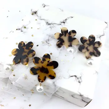 

Brinco Pendientes Tassel Earrings Oorbellen New Fashion Temperament Contracted Retro Flower Leopard Pearl Wholesale Acetate