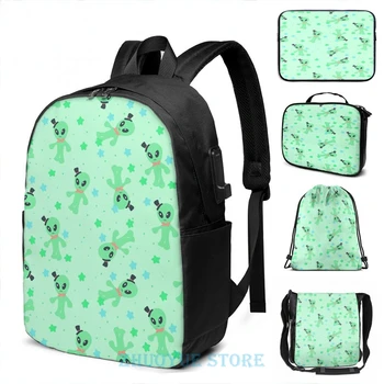 

Funny Graphic print Peridot Alien USB Charge Backpack men School bags Women bag Travel laptop bag