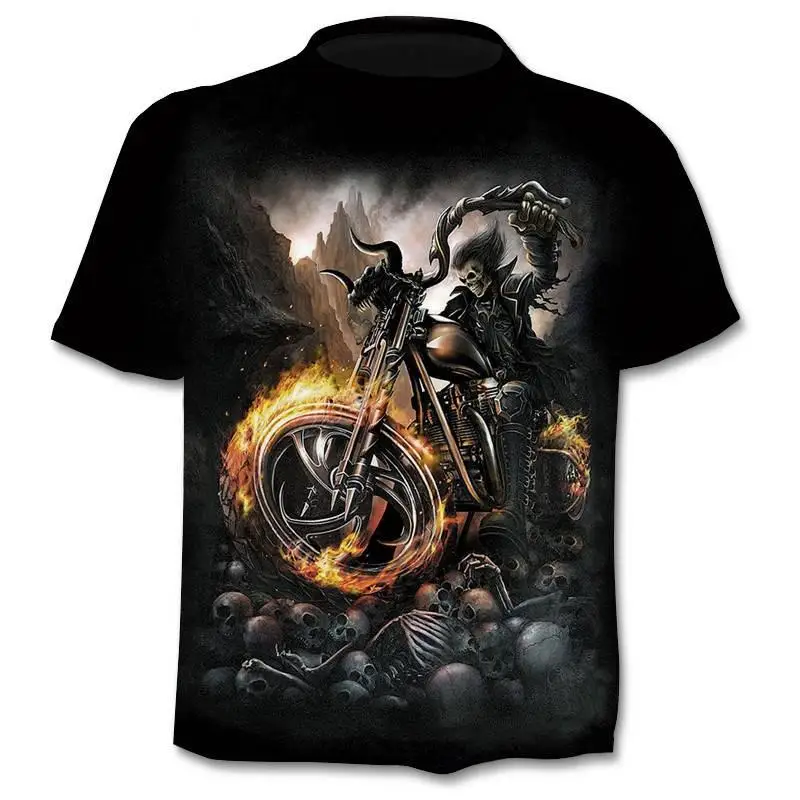 

2021 Anime Pattern Motorcycle Skull 3D T-Shirt Couple Fashion Hip Hop Short Sleeve Street Wear Camisetas Hombre Top