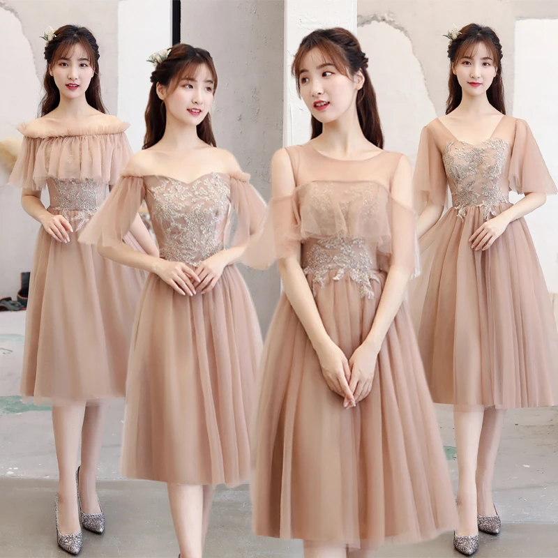 

Burgundy Bridesmaid Dresses Wedding Guest Elegant Tea-Length Tulle Brown Formal Plus Size Sexy Proom Special Occasion Dress