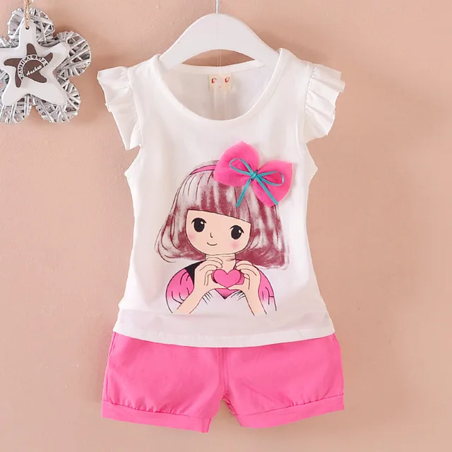 New Baby Girls Clothing Outfits Brand Summer Newborn Infant Sleeveless T-shirt Shorts 2pc/Sets Clothes Casual Sports Tracksuits BBL feixiuV White