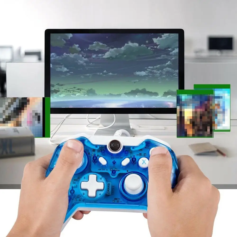 Светящийся синий светодиодный USB проводной контроллер геймпад джойстик для Xbox One/One S/Win 7 8 10 для ПК компьютера ноутбука