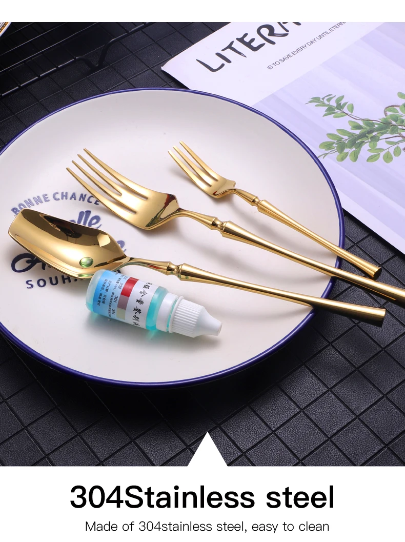 Description Picture 5 of itemBright Gold 18/10 Stainless Steel Luxury Cutlery Dinnerware Tableware Knife Spoon Fork Chopsticks Flatware Set Dishwasher Safe
