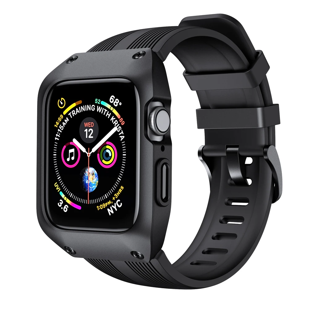 Чехол из поликарбоната с силиконовым ремешком для часов Apple Watch 5 4 3 2 1 ремешок 44 мм 40 мм 42 мм 38 мм аксессуары высокого качества для iWatch серии