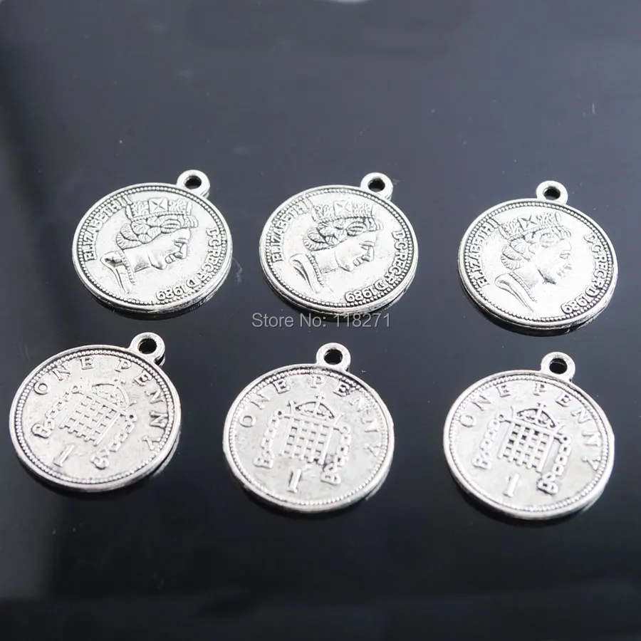 

WOJIAER 10pcs/lot 20mm Beads Silver Metal COINS Micro Pave Spacer Beads for Jewelry DIY Bracelet Making Accessories PH233