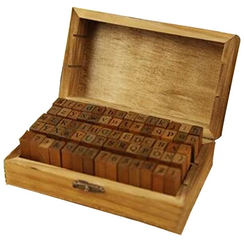 

70 PCS Exquisite Vintage With Wooden Box Gift Retro DIY Craft Letters Pattern Number Stamp Set Alphabet Symbol Durable