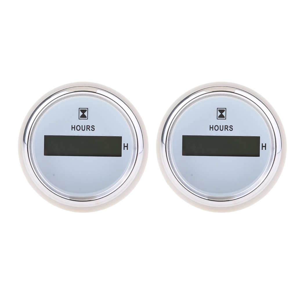 2pcs Marine Boat Digital Hour Meter 52mm Round Gauge Waterproof  White
